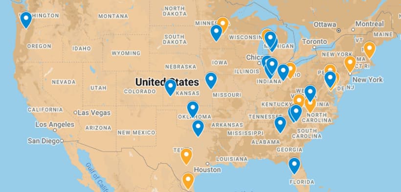 Map of Immigrant Connection sites across the United States