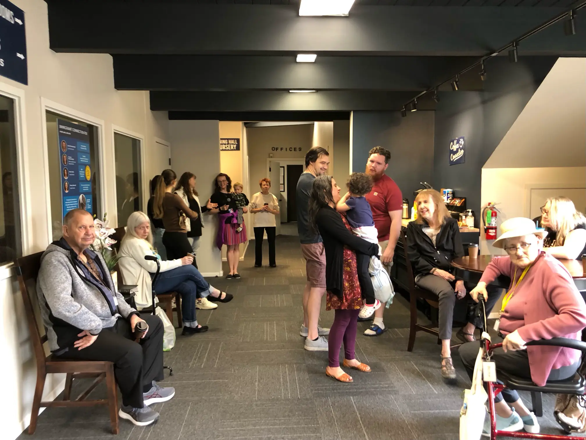 Columbia View members connecting in the lobby